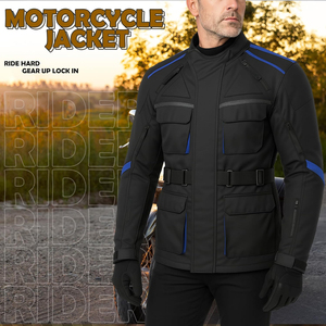 Men's Black Blue Plus Size Motorcycle Jacket Windproof Waterproof Breathable Stand Collar Zipper Front Regular Fit Autumn <b>Winter</b> - Product Image 5