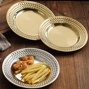 Stainless Steel Round Platter Hammered Design Creative Dessert Serving Tray Elegant Snacks Display for Parties Events <b>Decorative</b> - Product Image 4