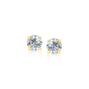 Orecchini a Perno in Oro Giallo 14k con Zirconia Cubica Sfaccettata Bianca da 4mm - Product Image 1