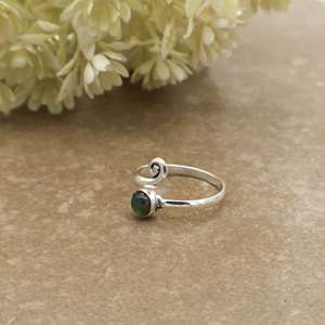 Brass 925 Sterling Silver Natural Moss Agate <b>Ring</b> Minimalist <b>Adjustable</b> Swirl Spiral <b>Ring</b> Dainty Boho Gemstone Jewelry - Product Image 3