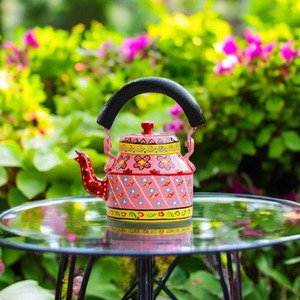 Art populaire traditionnel, bouilloire à thé en métal peinte à la main de couleur rose, motif floral, vente en gros, objet de collection, décoration, artisanat fait main - Product Image 5