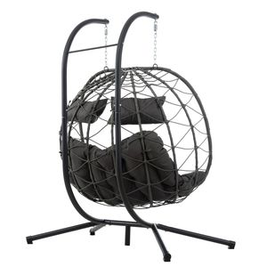 Sedia a dondolo a uovo per 2 persone da interno/esterno con supporto, sedia a cesto sospesa in vimini per arredamento da patio - Product Image 5