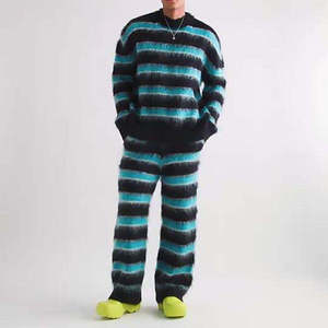 Wholesale Custom Winter Rainbow Striped Knitted Furry Cotton Eco-Friendly Men's Sweatpants <b>Drawstring</b> <b>Trousers</b> - Product Image 2