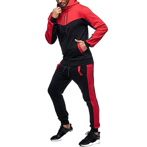 Conjunto Deportivo con Capucha para Hombre, Color Rojo y Negro, Bloques de Color, Manga Larga, Cordón Ajustable, Ropa Deportiva de Otoño, Transpirable, 100% Algodón Felpa - Product Image 6