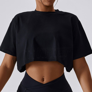 Camisetas Cortas de Verano para Mujer, Estilo Urbano Moderno, Transpirables, de Secado Rápido, Estilo Hip Hop, 100% Algodón, Ropa de Yoga Ecológica - Product Image 2
