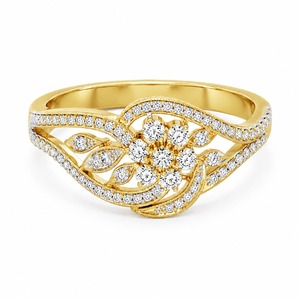 Diamond Cluster Filigree <b>Open</b> Work <b>Ring</b> 18K Yellow Gold Wide Milgrain Pave Lab Grown - Product Image 6