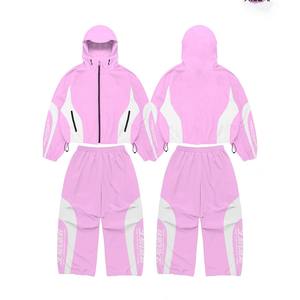 Conjunto Deportivo de Invierno para Hombre, Chaqueta Cortavientos de Satén, Pantalones Deportivos, Sudadera con Cierre, Poliéster, Dos Piezas, Estilo Urbano a Cuadros - Product Image 5