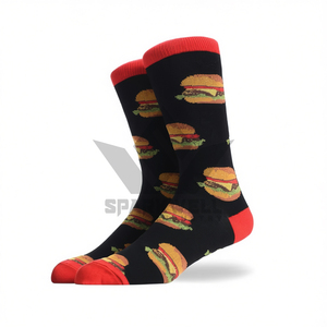 <b>Mens</b> Crew <b>Socks</b> Black Red Burger Print Knitted Cotton Polyester Spandex Breathable Daily Wear Spring Fashion <b>Socks</b> - Product Image 2