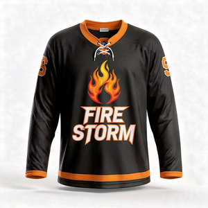 Camiseta de Hockey sobre Hielo Fire Storm para Hombre, Manga Larga, Cuello en V, Sublimada, Poliéster, Ropa Deportiva, Corte Regular, Malla Transpirable - Product Image 1