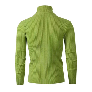 Pull à col roulé en tricot vert pour homme, couleur unie, manches longues, coupe classique, épaisseur standard, collection automne 2026 - Product Image 5