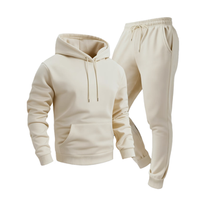 Best Quality Unisex for <b>Hooded</b> Winter Lightweight Tracksuit Set Full Length Solid Color Casual Sweatshirt Pants Elastic Waist - Product Image 1