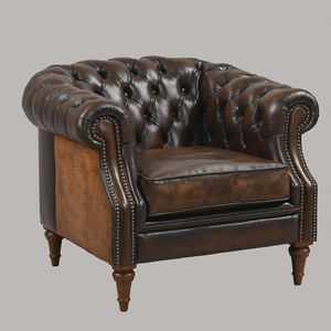 Fauteuil classique vintage en cuir marron avec pieds en bois, chaise d'appoint de style mid-century, canapé individuel pour salon ou bureau - Product Image 1