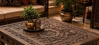 Table basse de luxe en bois massif sculpté à la main, style indien vintage, table à thé carrée robuste pour salon