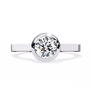 0.60 Carat Brilliant Cut Lab Grown Diamond Bezel <b>Solitaire</b> <b>Ring</b> IGI Certified Minimalist Plain Wide Gold Women's Engagement Band - Product Image 4