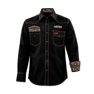 Chemise de soudage FR en sergé à manches longues, motif par sublimation, noire, vêtement de sécurité ignifuge de style western, classe 3 ANSI, imperméable - Product Image 1