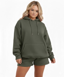 Conjunto de 2 Piezas de Pantalones Cortos para Mujer, con Capucha, 100% Algodón, Casual, Transpirable, para Invierno, con Logotipo Personalizado, Precio Económico al por Mayor FOB - Product Image 3