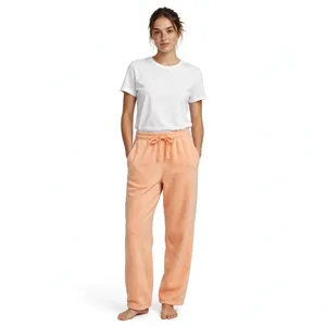 <b>Women</b> Peach Wide Leg Sweatpants High Waist Drawstring <b>Lounge</b> Pants Relaxed Fit Soft Casual <b>Trousers</b> Custom Color Size and Logo - Product Image 1
