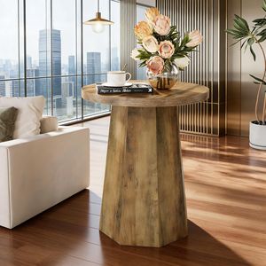 Tavolino Rotondo in Legno con Base Ottagonale, Utilizzabile come Comodino o Tavolino d'Appoggio - Product Image 5