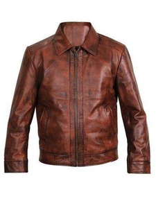 Vintage Biker Real Sheepskin Brown Leather <b>Jacket</b> - Product Image 1