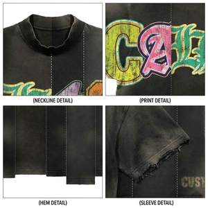 Custom <b>Men's</b> Short Sleeve T-Shirt 305g French Terry O-Neck Crack Print Street Style Cotton Breathable Regular Fit - Product Image 3