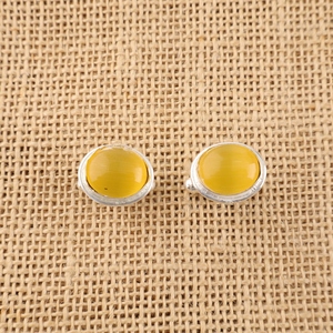 Niharika Gems Designer Handmade Stylish Yellow Cat's Eye Gemstone Work Cuff Links Set In 925 Sterling <b>Silver</b> Material Jewellery - Product Image 1