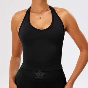 Ensemble 4 pièces de vêtements de sport pour femme : débardeur de yoga sans couture à col halter, côtelé, col en V, sans manches, extensible et respirant pour la gym et l'entraînement - Product Image 1