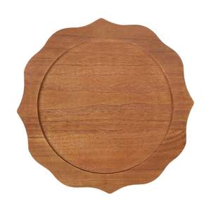 Assiette de présentation artisanale en bois d'acacia festonné, assiettes à dîner décoratives en bois naturel, plateau de service rond pour la décoration de table de mariage - Product Image 1