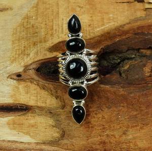 Oferta de Verano: Anillo de Cóctel y Boda para Mujer, con Cabujón Ovalado de Ónix Negro Natural, Engaste de Bisel, Chapado en Plata de Ley 925 Sólida - Product Image 3