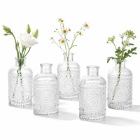 Mini Vases en Verre Transparent, Ensemble de Petits Vases à Fleurs Côtelés pour Décoration d'Intérieur, Centre de Table de Mariage, Vente en Gros