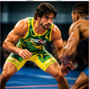 Custom Abstract Camo Four Way Stretch Compression <b>Wrestling</b> <b>Singlet</b> <b>Men</b> Green Yellow Sublimation Team Competition Uniform Front - Product Image 2