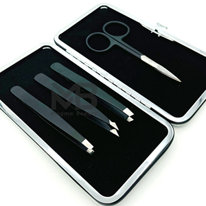 Pinzas para Cejas de Acero Inoxidable Profesionales de Alta Calidad OEM de Fábrica, Color Negro Plateado, con Logotipo Personalizado - Product Image 4