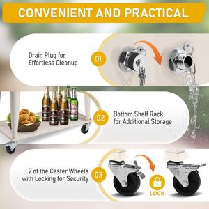 กล่องเก็บความเย็นสีขาวนม 80QT ขนาด 87.5*38.5*91 ซม. ทรงสี่เหลี่ยมผืนผ้า ทำจากพลาสติก พร้อมขาเหล็ก ท่อฉนวนกันความร้อนสำหรับแช่แข็ง แบบมีล้อเลื่อน - Product Image 4