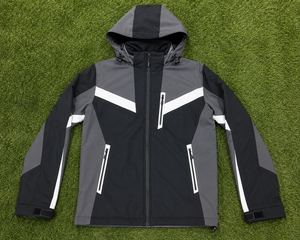 Veste softshell noire et grise pour homme avec capuche, imperméable, coupe-vent, pour sports d'hiver en plein air, vêtements de travail personnalisés - Product Image 6