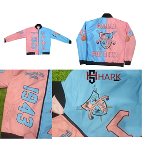 Sorority Gamma Phi Delta 1943 All Over Sublimation Heat Transfer Printed Quilt Lined Casual <b>Zipper</b> Outdoor Bomber Jackets - Product Image 3