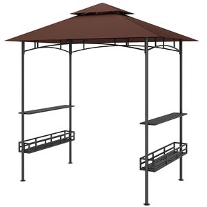 Gazebo BBQ da Esterno Marrone Scuro 8x5 con Tetto a 2 Livelli, 2 Ripiani Laterali, Cesti Portaoggetti e Ganci per Soffitto - Categoria Prodotto: Pergola Gazebo - Product Image 1