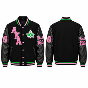 Veste universitaire à prix abordable, noire, rose, verte, avec lettres grecques brodées, manteau décontracté pour homme - Product Image 1