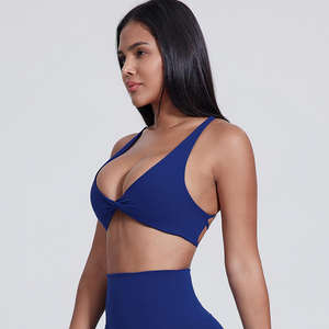 Hauts de yoga courts pour femmes à col en V et design torsadé sur le devant, soutien-gorge de sport à dos croisé pour la gym et l'entraînement, soutien-gorge de sport de yoga pour femmes pour le fitness - Product Image 4