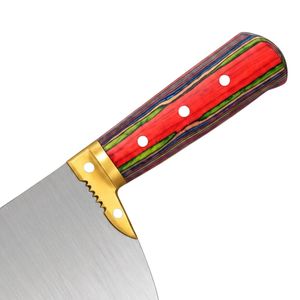 Couteau à découper la viande PK-DR, acier argenté, lame large, manche rayé multicolore rouge, embout doré, hachoir de cuisine robuste pour boucher - Product Image 6