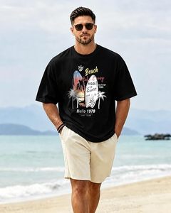 T-shirt à manches courtes pour homme, col rond, noir, 100% coton jersey, coupe classique, décontracté, imprimé, design plage et surf, logo sur le devant - Product Image 3
