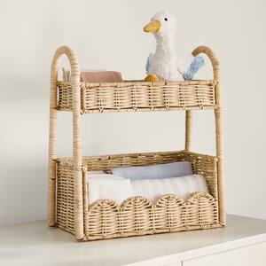 Extraordinaria Cesta de Mimbre de Dos Niveles, Cesta Decorativa de Almacenamiento, Organizador de Ratán Natural, Perfecta para la Organización de la Habitación Infantil - Product Image 4