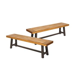 Set di 2 panche da esterno Carlisle in metallo rustico e marrone sabbiato - Product Image 2
