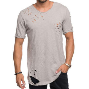 Camisetas de Algodón 100% con Diseño Desgastado, Estilo Moderno e Informal, Perfectas para la Moda Urbana de Verano - Product Image 1