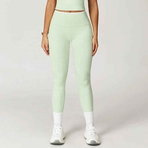 Leggings de yoga pour femmes BSW, couleur unie, avec coutures, en spandex et polyester, taille élastique, extensibles dans quatre sens, respirants, pour le sport - Product Image 2
