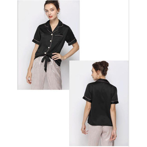 Conjunto de Dos Piezas para Mujer, Satén Sólido 100% Algodón, Logotipo Personalizable en la Parte Delantera, Botones, Manga Larga, 300g, Cuello de Doble Capa, Bordado de Encaje - Product Image 3