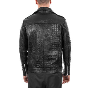 Genuine Leather Biker <b>Jacket</b> Black Crocodile Embossed <b>Jackets</b> - Product Image 4