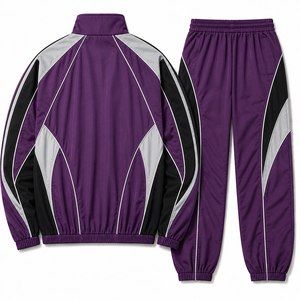 Ensemble de survêtement unisexe violet avec blocs de couleur, fermeture à cordon sur toute la longueur, style décontracté, coupe régulière, vêtement d'hiver 100 % coton, séchage rapide - Product Image 5