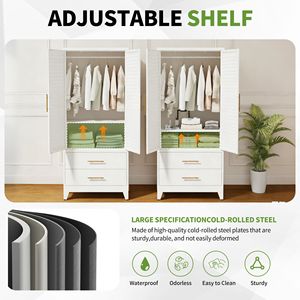Armadio in Metallo Bianco con 2 Ante e Cassetti, Armadio Alto 180 cm per Camera da Letto, Guardaroba Leggero e Portatile - Product Image 6