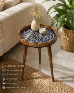 โต๊ะวางของข้างเตียง/โต๊ะกาแฟ รุ่น Scallop Table Blue Mandala แบบพกพา เป็นมิตรกับสิ่งแวดล้อม ทนทาน ทำจากไม้ เหมาะสำหรับห้องนั่งเล่นและห้องนอน - Product Image 4