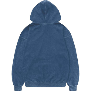 เสื้อฮู้ดดี้สีน้ำเงินเข้มสไตล์วินเทจสำหรับผู้ชาย เสื้อโอเวอร์ไซส์ผ้าฝ้ายฟลีซแบบดิสเทรส สตรีทแวร์ ขายส่ง - Product Image 2