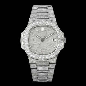 Montres mécaniques pour hommes et femmes, montres de luxe hip-hop serties de diamants, montres de luxe en moissanite pour hommes, provenant d'Inde - Product Image 5